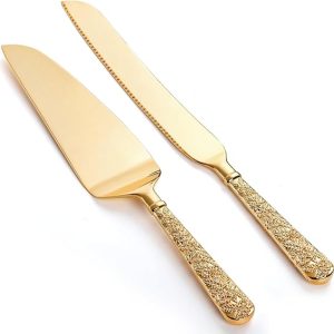 2 PCS Gold Cake Knife and Server Set
